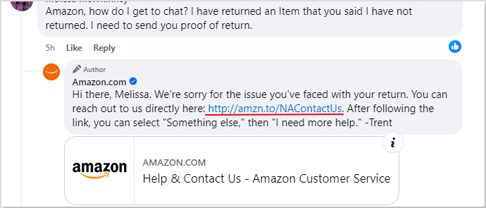 Amazon using shortened URL