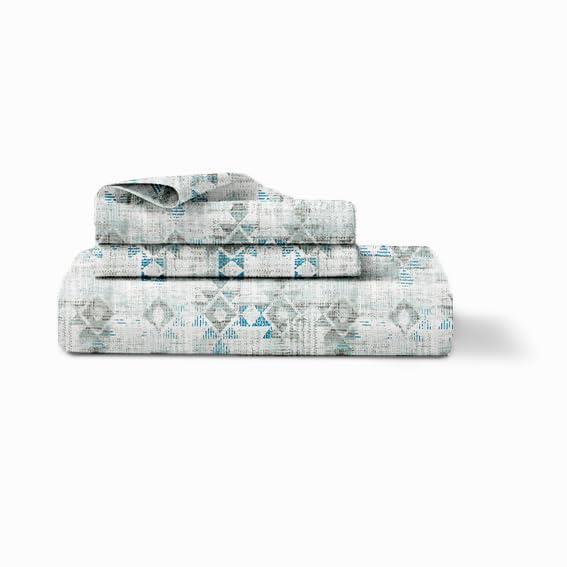 LINENWALAS Blue Tribal Printed Double Bed Sheet
