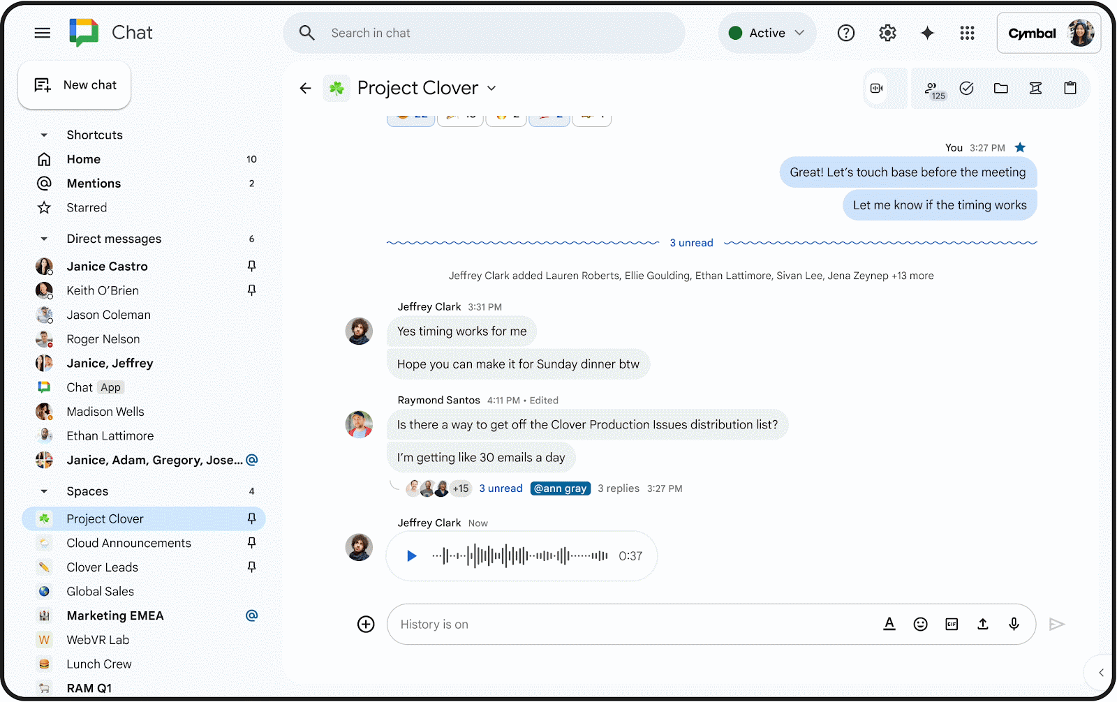 Transcriptions for voice messages in Google Chat on web