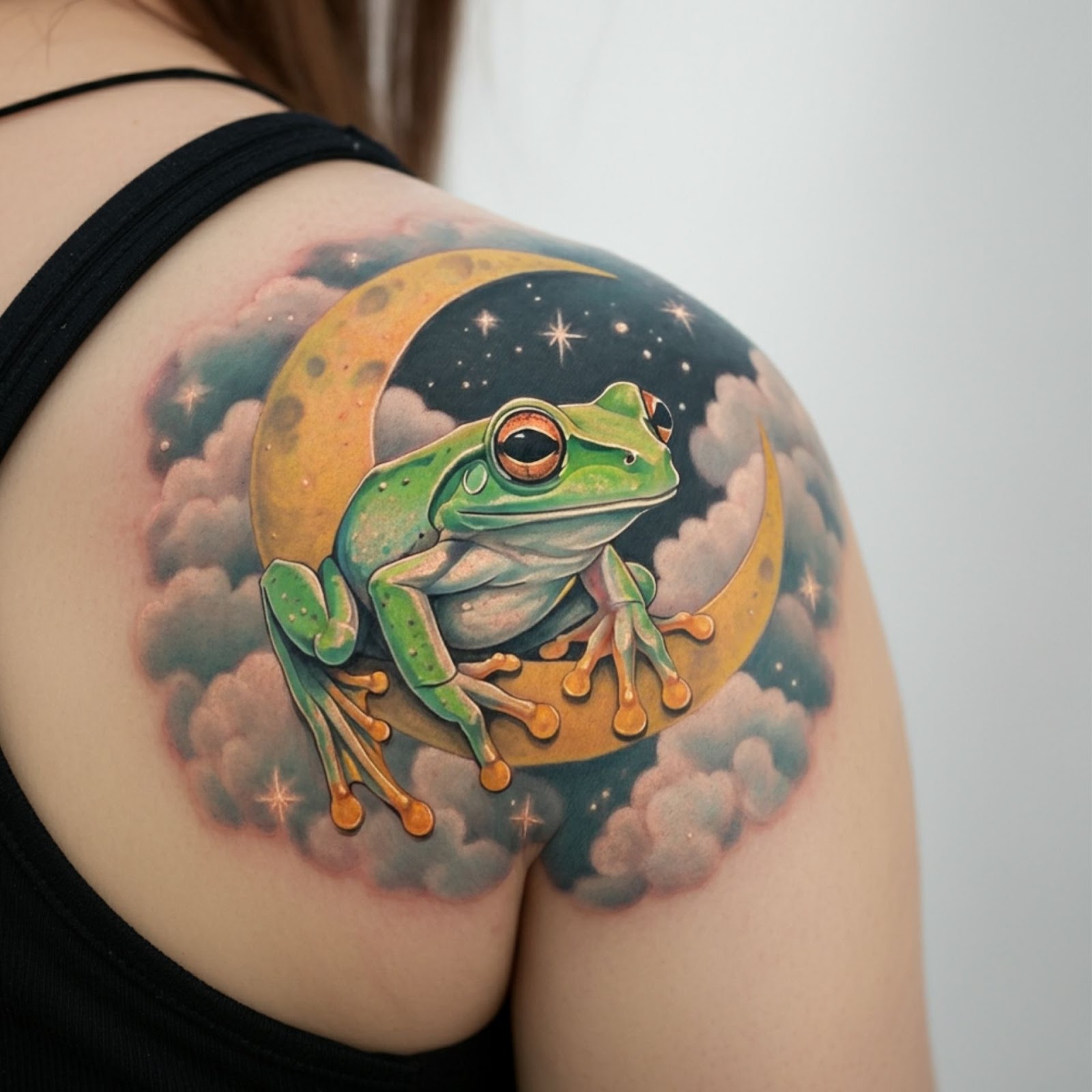 Frog with Moon Tattoo

