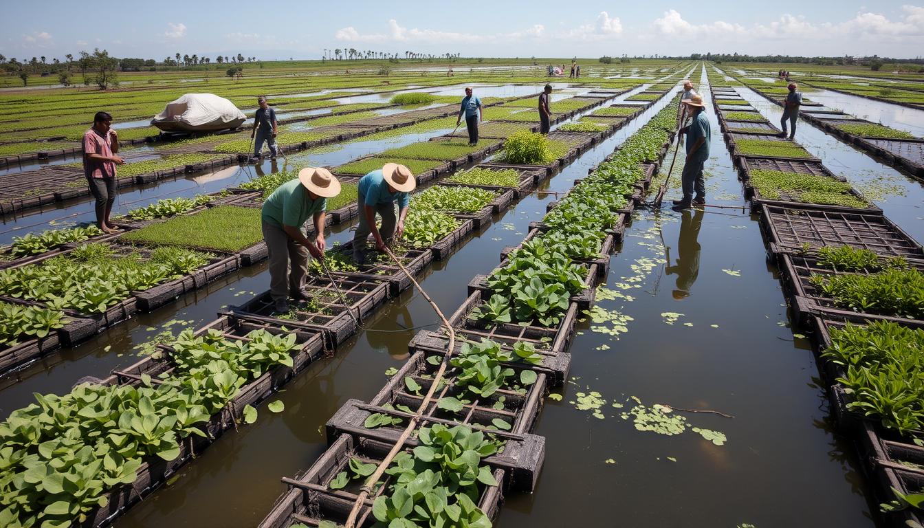 Restoration of chinampas (floating gardens) in Lake Xochimilco to create axolotl habitat