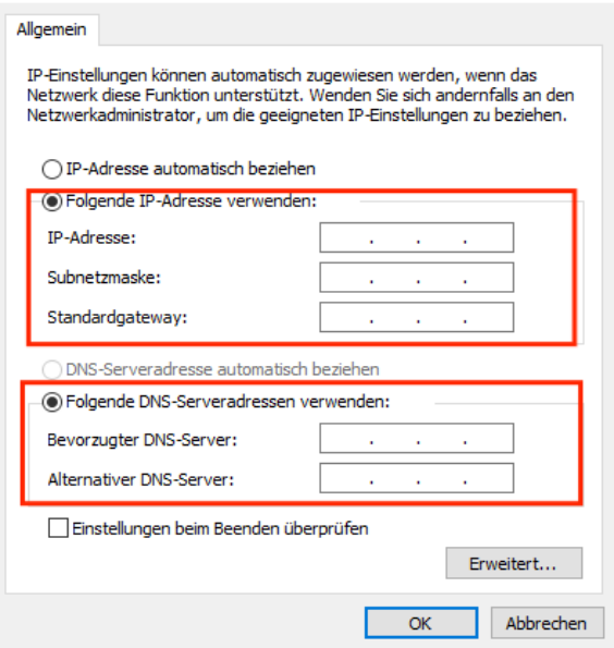 geben Sie die alternative DNS-Serveradresse ein