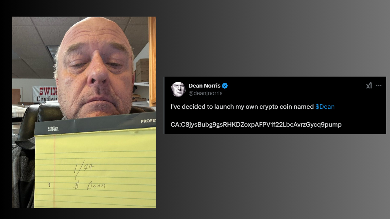 Breaking Bad Actor Dean Norris claims his account was hacked to promote memecoin