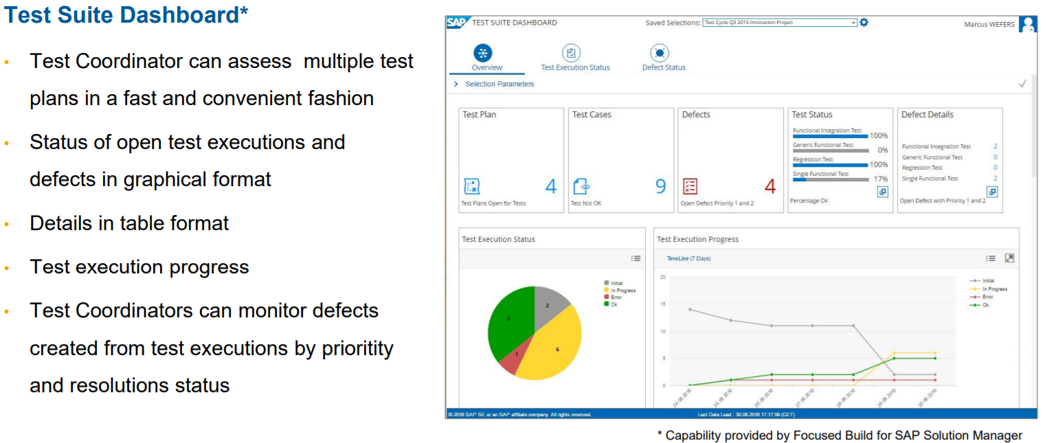 Vista del Test Suite Dashboard de Solman.