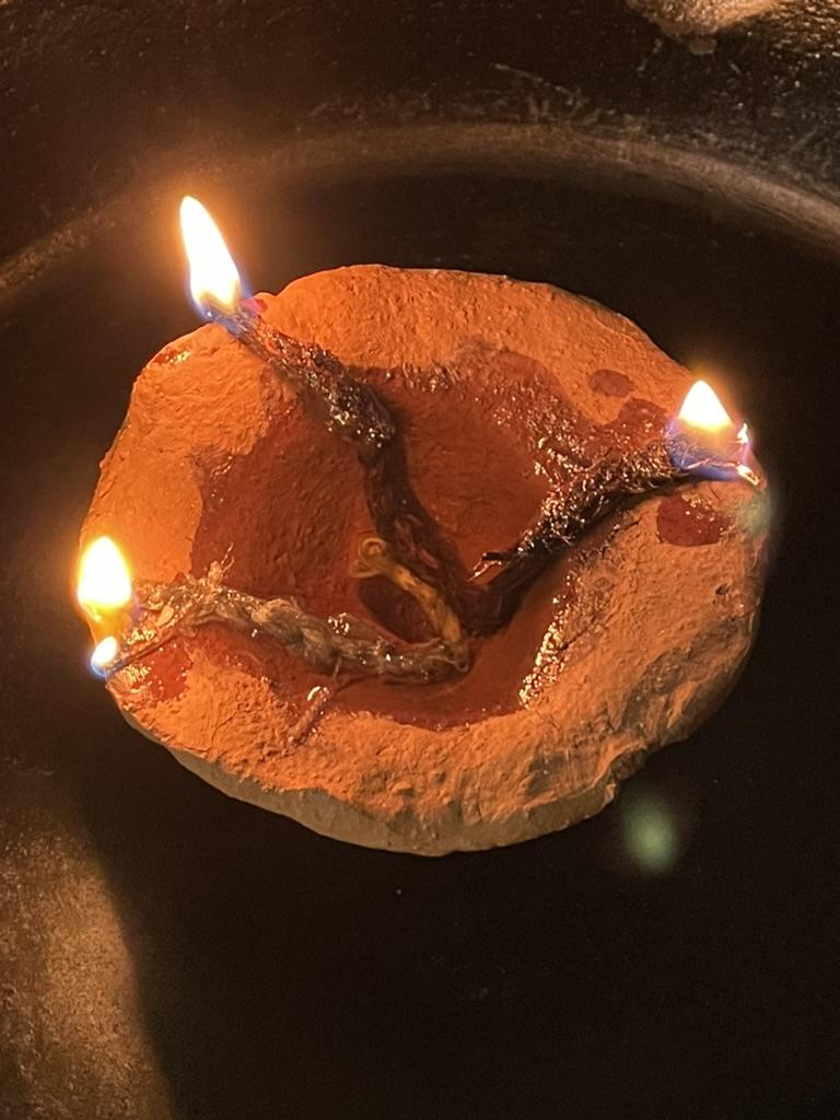 A round object with three lit candles

AI-generated content may be incorrect.