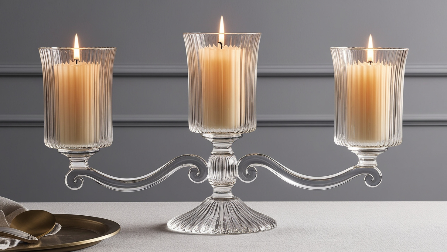 3 Arm Glass Decor Fluted Candle