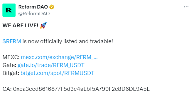 $RFRM Token Now Listed, Source