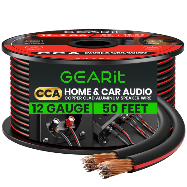 GearIT 12 Gauge CCA Speaker Wire - Best High-Power System for Home & Car Audio