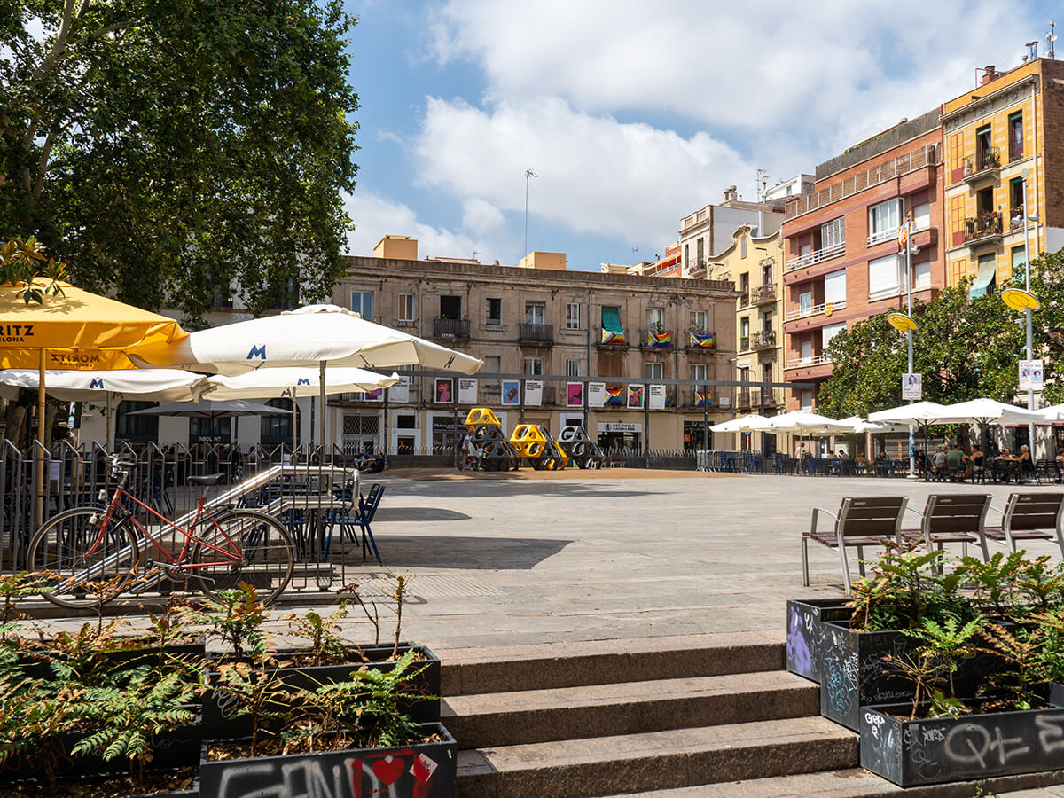 A bustling plaza in Gràcia, Barcelona