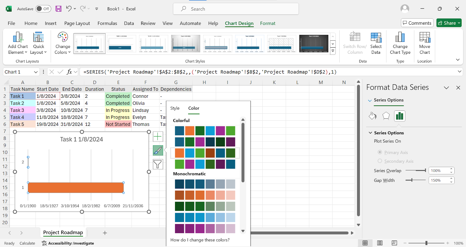 Adjusting chart on Excel