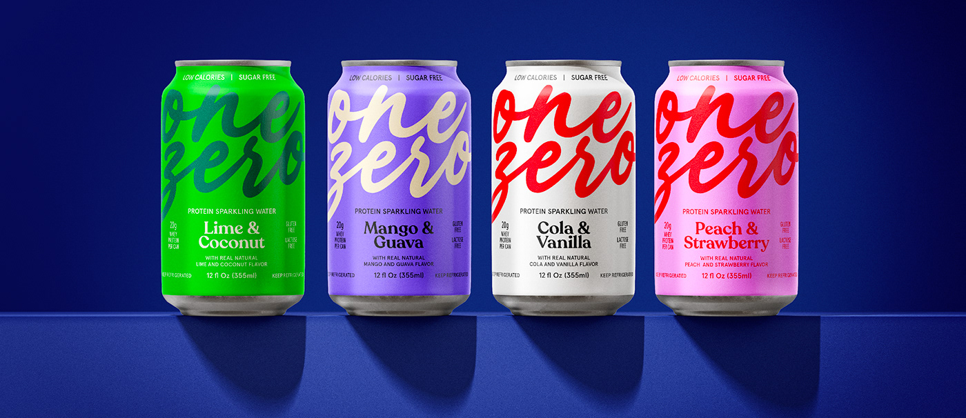 Image from the Onezero Protein Sparkling Water: Branding and Packaging Design article on Abduzeedo