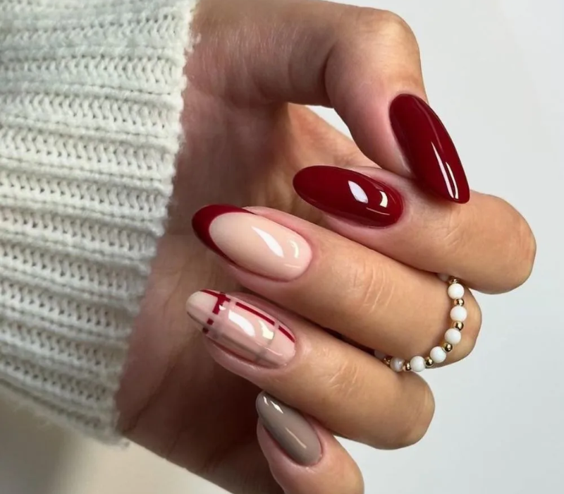 Taupe with Red Accent