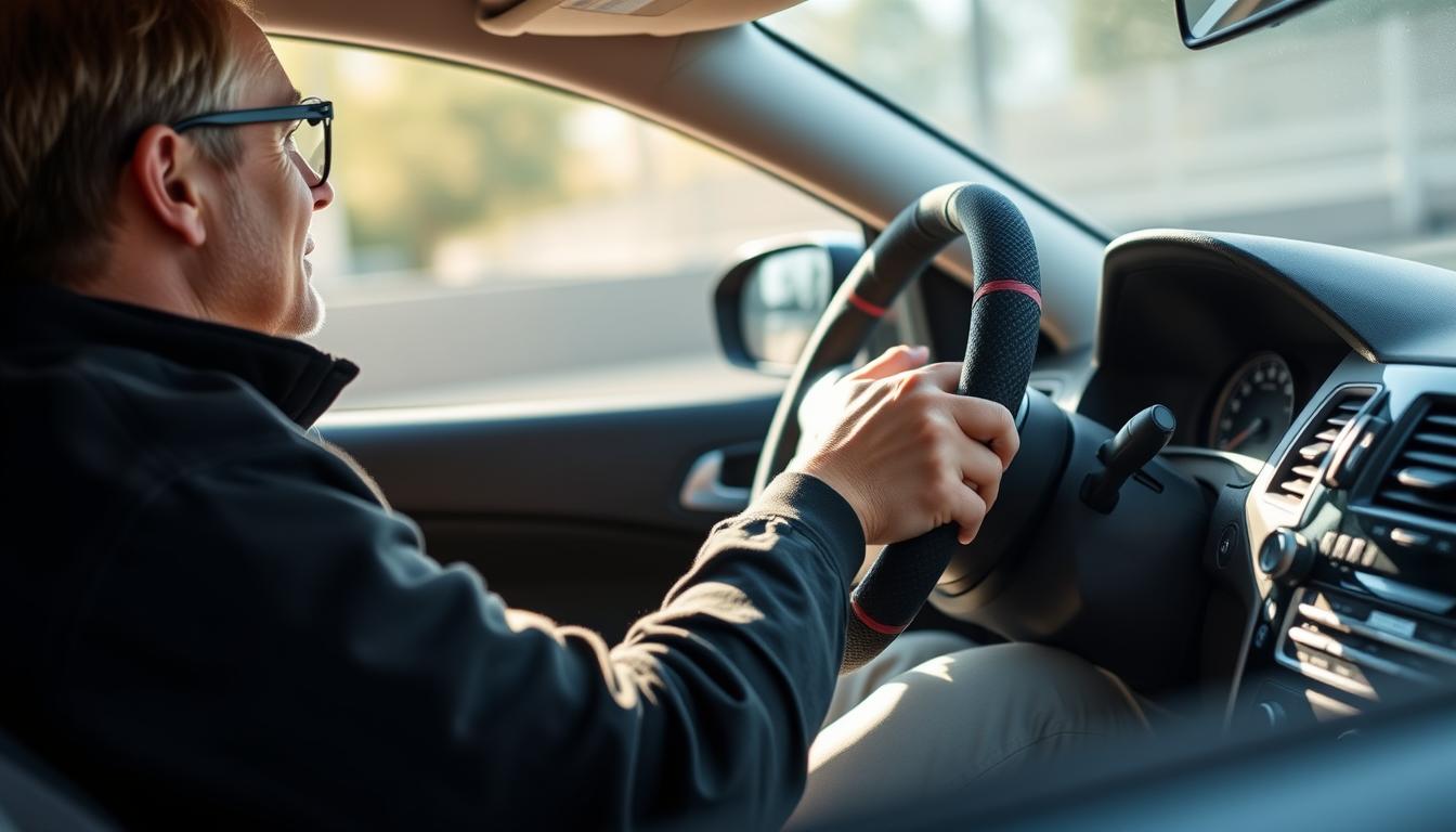 Person enjoying the benefits of a steering wheel cover while driving