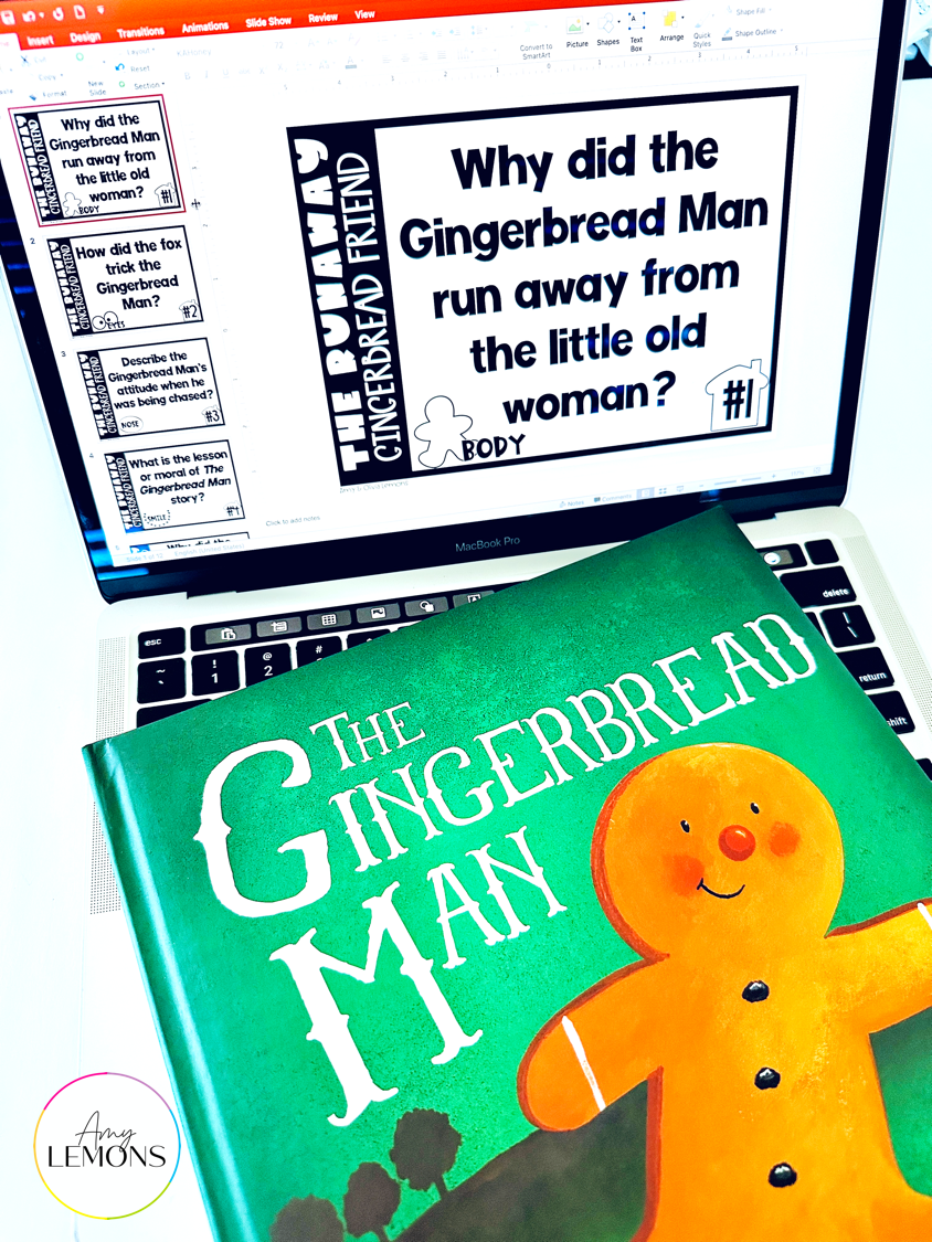 Gingerbread digital slide with The Gingerbread Man book.