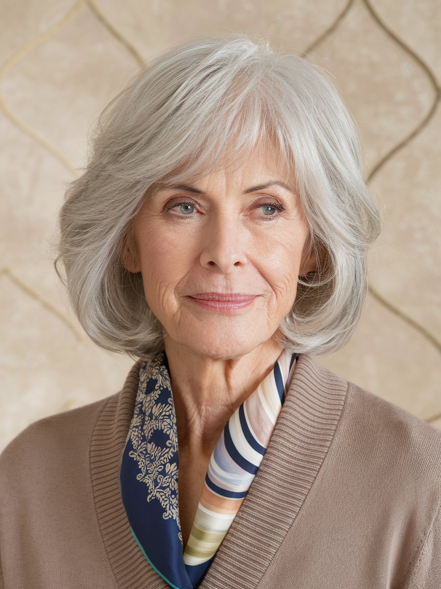 22. Silver Layers with Side Swept Bangs