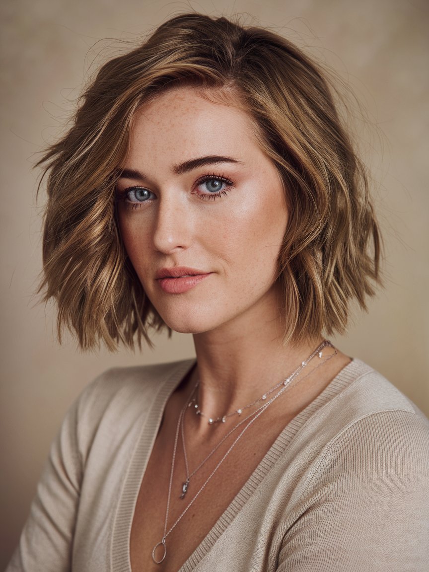 34. Wavy Bob with Side Part