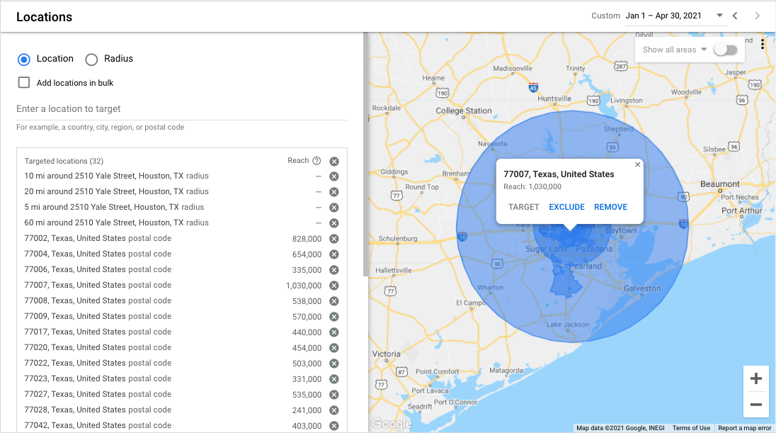 How to exclude locations in Google Ads.