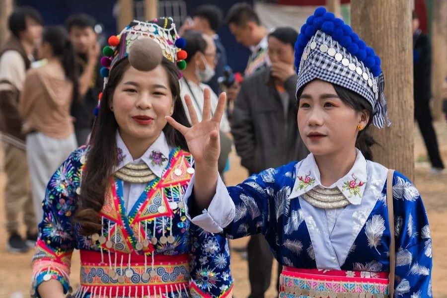 Hmong people in traditional costume during festivals 