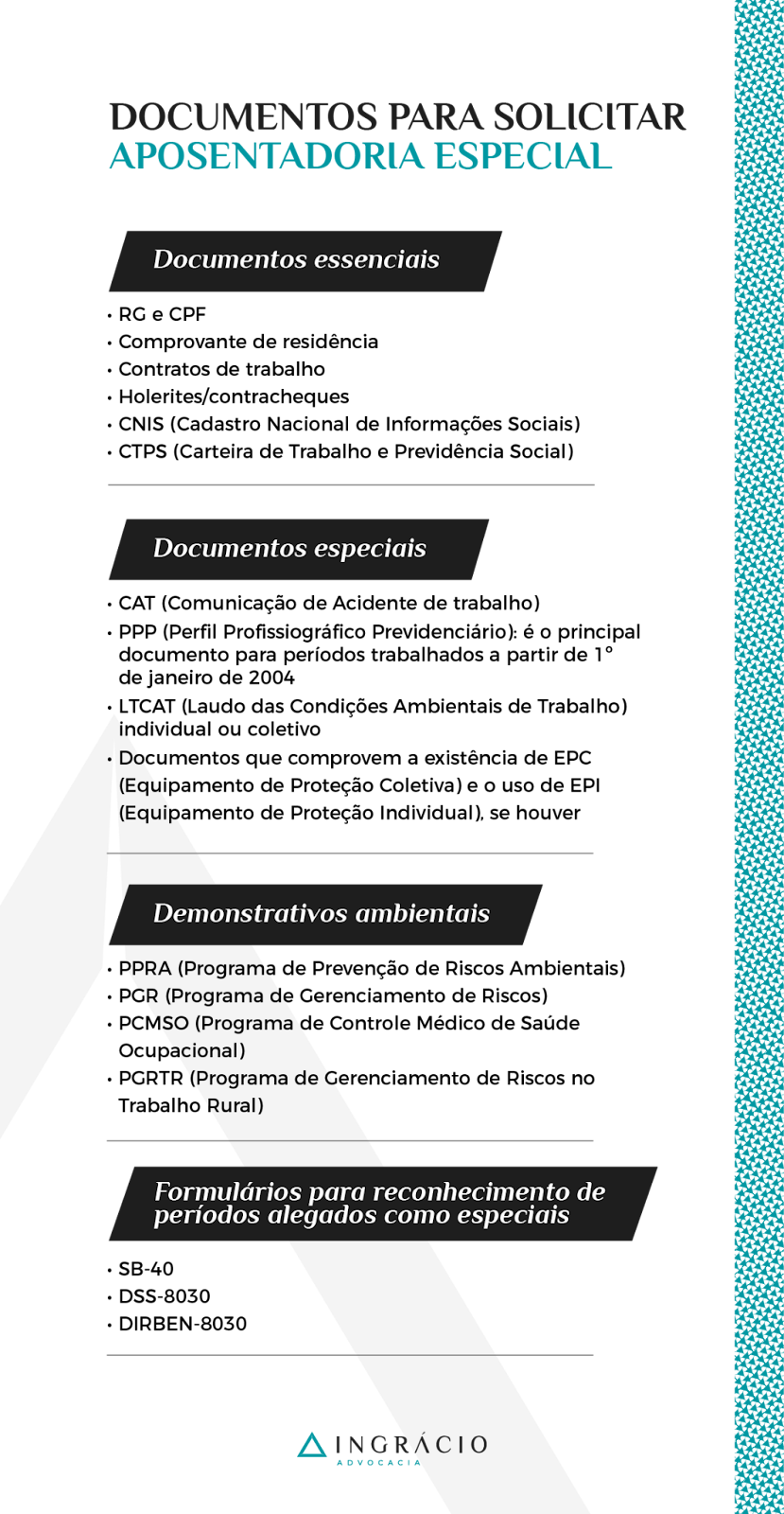 Documentos para solicitar aposentadoria epecial