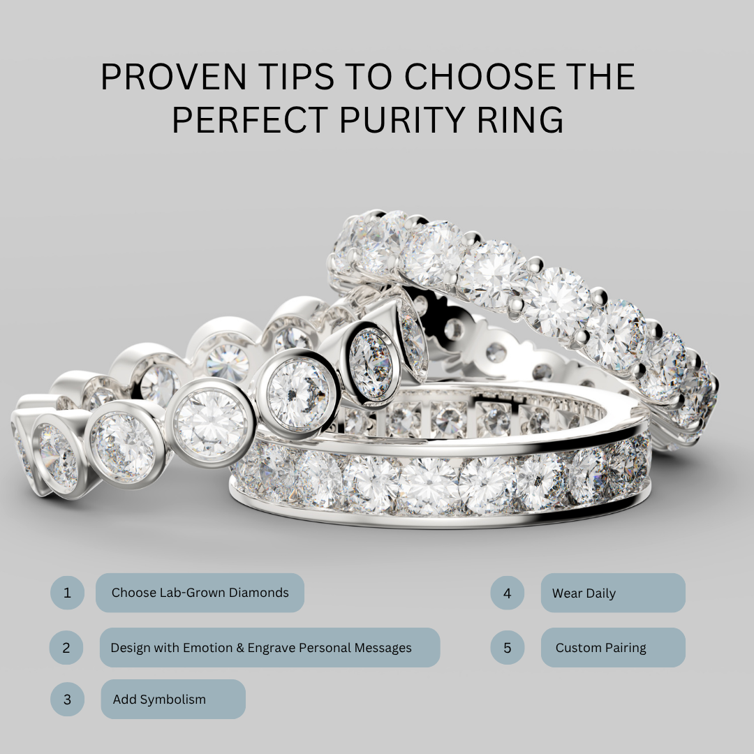 Buying tips for purity ring to get the exquisite design and special look for a woman.