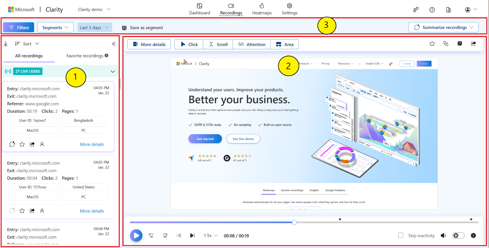 Microsoft Clarity Session Recordings