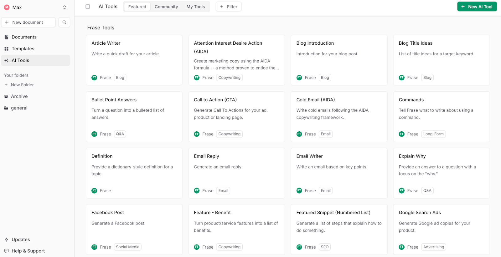 Frase use cases and AI tools