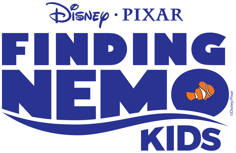 Finding Nemo Kids logo in blue lettering with an orange clown fish in the "o" of Nemo