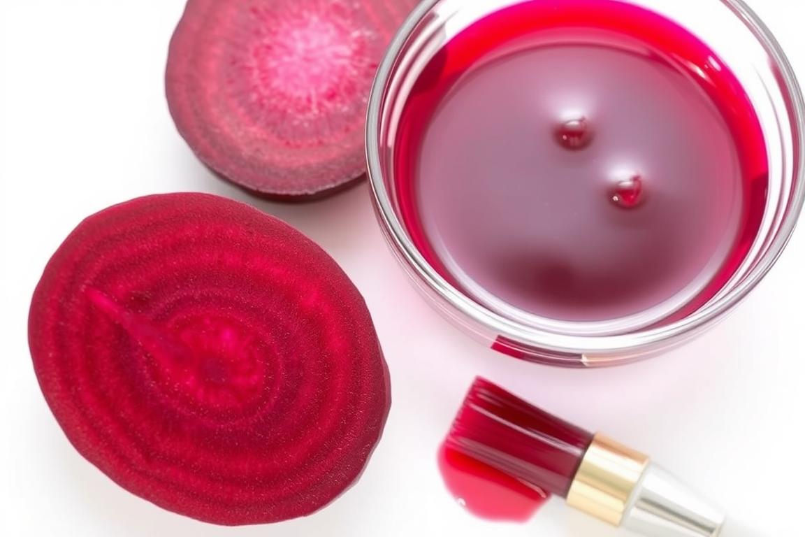 Fresh beetroot slice and a small bowl of beetroot juice with honey mixture