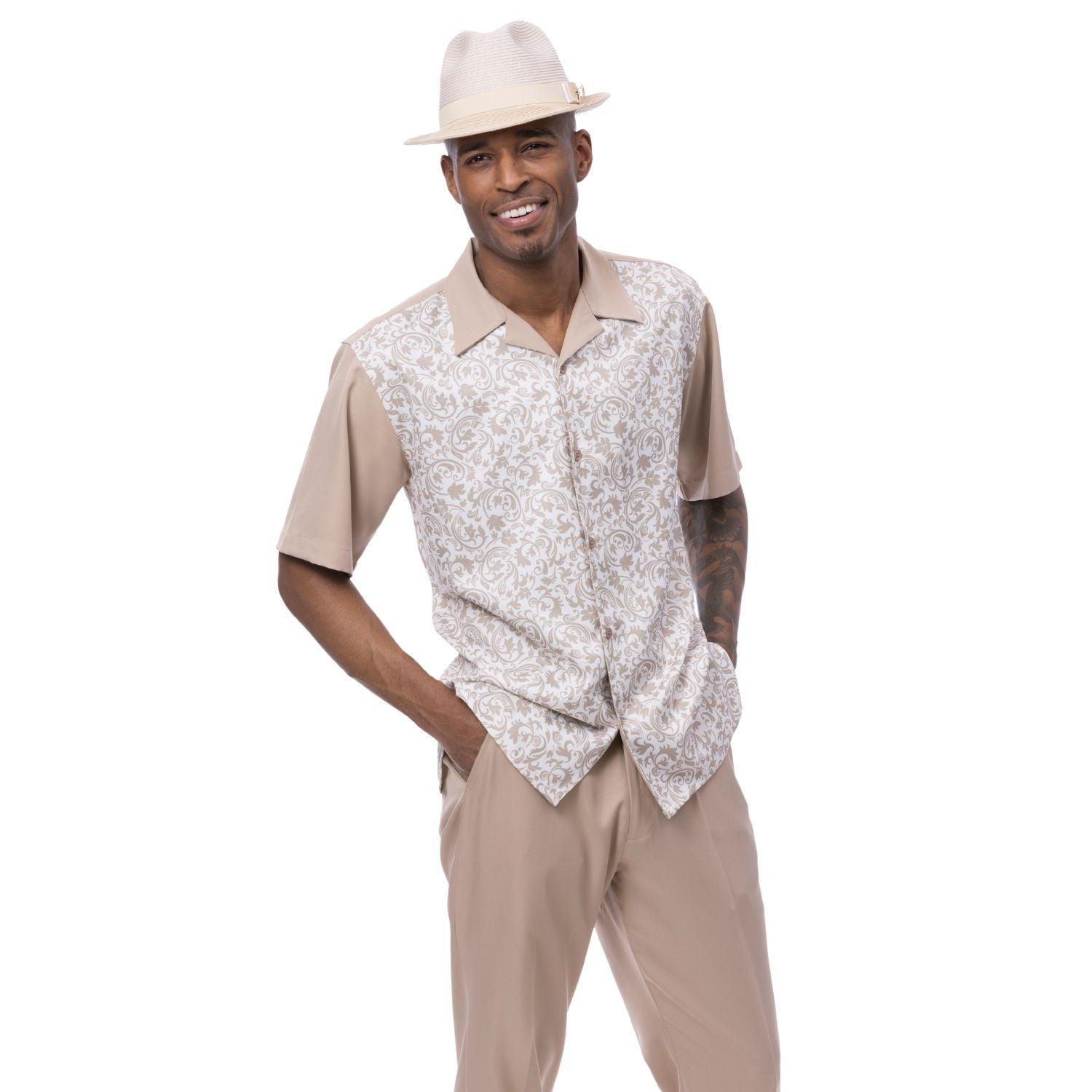 Montique's Men's Beige Floral Walking Suit