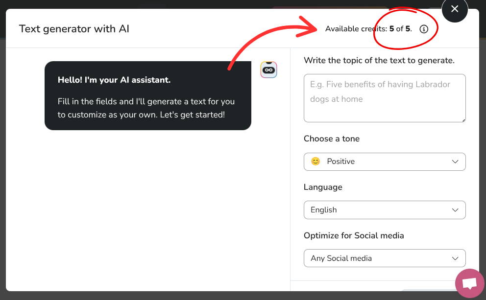 AI text generator in Metricool fo rPinterest