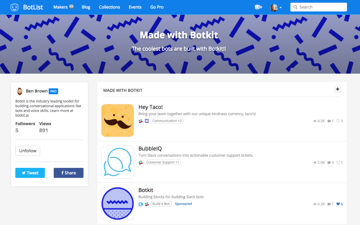 Fabriqué avec la collection Botkit par Ben Brown