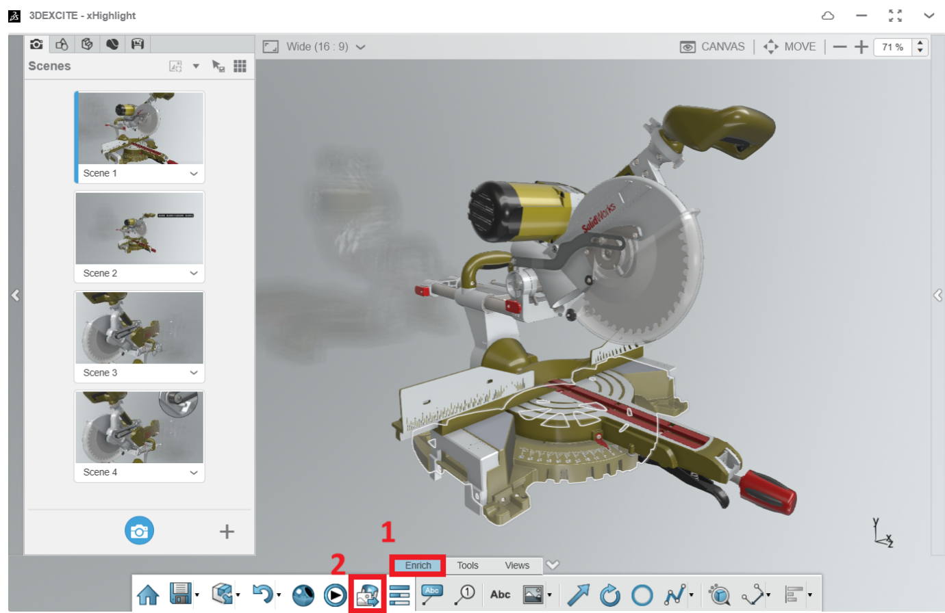 Managing content in xHighlight for 3DEXPERIENCE with design, scenes, and materials