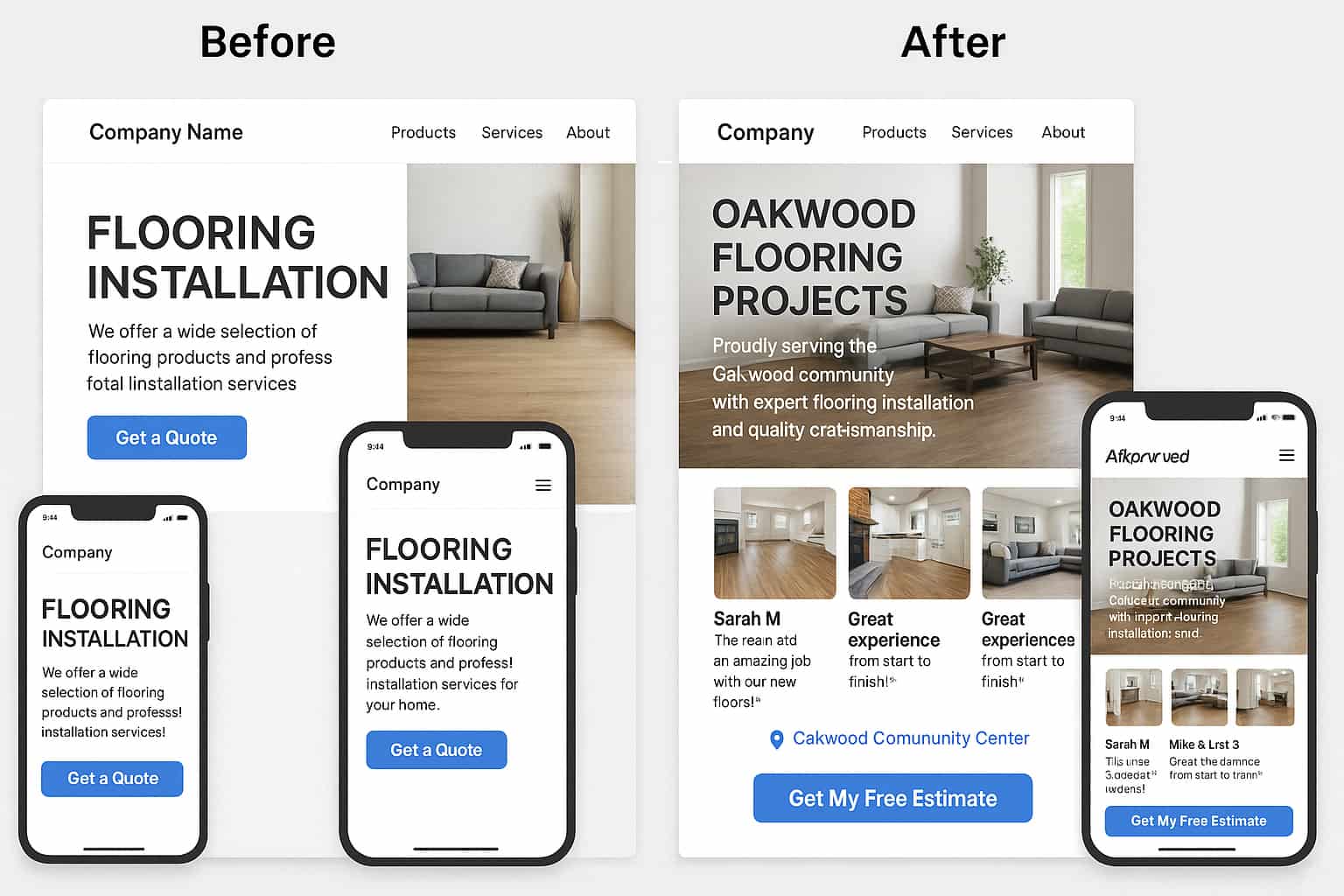 Local landing page optimization for growing your business with neighborhood-specific flooring services and potential customers.