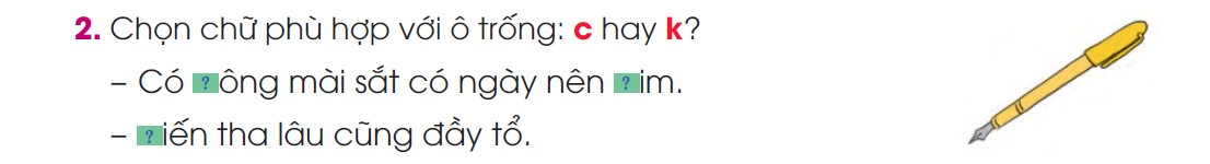 BÀI 10: VUI ĐẾN TRƯỜNGChia sẻCâu 1: Quan sát các bức tranh dưới đây và cho biết: Các bạn nhỏ đang làm gì? Vẻ mặt của các bạn thế nào?Giải nhanh:Các bạn đang cùng đi học, đọc sách, học bài, nghiên cứu quả địa cầu, cùng chơi. - Vẻ mặt các bạn rất vui vẻ.BÀI ĐỌC 1: BÀI HÁT TỚI TRƯỜNGCâu 1: Các bạn trong bài thơ cùng nhau đi đâu?Trả lời:Các bạn trong bài thơ cùng nhau: tới trường.Câu 2: Các bạn hỏi nhau những gì trên đường?Trả lời:Các bạn hỏi nhau trên đường: “thước kẻ đâu?”, “cây bút đâu?”, “lọ đầy mực viết?”, “bài thơ hay?”Câu 3: Em hiểu 2 câu thơ  “Còn bài thơ hay. Ở ngay dưới mũ” như thế nào?a) Bạn nhỏ chép bài thơ vào mũ.b) Bạn nhỏ chép bài thơ để dưới mũ.c) Bạn nhỏ thuộc lòng bài thơ trong đầu.Trả lời:Em hiểu 2 câu thơ “Còn bài thơ hay. Ở ngay dưới mũ” nghĩa là: c) Bạn nhỏ thuộc lòng bài thơ trong đầu.Luyện tập Câu 1: Các từ in đậm trong mỗi câu dưới đây miêu tả đặc điểm của sự vật nào?a) Áo quần sạch sẽ.b) Bầu trời trong xanh.Giải nhanh:a) Áo quần.b) Bầu trời.Câu 2: Các từ miêu tả đặc điểm nói trên trả lời cho câu hỏi nào:Là gì?Làm gì?Thế nào?Giải nhanh:Thế nào?Câu 3: Xếp các từ ngữ dưới đây vào nhóm thích hợp:Giải nhanh:Sự vật: áo quần, gương mặt, bàn chân, bầu trời, bạn bè, bài thơ.Đặc điểm: sạch sẽ, đep, vội, trong xanh, đông đủ, hay.Bài viết 1Câu 1: Nghe-viết: Bài hát tới trường (12 dòng đầu)Giải nhanh:Nghe-viếtCâu 2: Chọn chữ phù hợp với ô trống: c hay k?Giải nhanh:- Công     kim- KiếnCâu 3: Chọn chữ hoặc dấu thanh phù hợp với ô trống hoặc với tiếng in đậm rồi giải câu đố.Giải nhanh:a) nước          nên b) Chữ           giỏi         kĩCâu 4: Tập viết:a) Viết chữ hoa: H.b) Viết ứng dụng: Học tập tốt, lao động tốt.Giải nhanh:a) Viết chữ hoa: H.b) Viết ứng dụng: Học tập tốt, lao động tốt.BÀI ĐỌC 2: ĐẾN TRƯỜNGĐọc hiểu Câu 1: Theo em mẹ dẫn cậu bé đến trường làm gì?Trả lời:Theo em, mẹ dẫn cậu bé đến trường để: thăm trường.Câu 2: Đi thăm các lớp học đọc, học toán cậu bé nói gì?Trả lời:Đi thăm các lớp học đọc, học toán cậu bé nói: “Ngày nào cũng chỉ tập đọc, làm toán thôi ạ?”Câu 3: Cô hiệu trưởng đã làm gì để cậu bé thích đi học?Trả lời:Cô hiệu trưởng đã dẫn cậu bé đi thăm các phòng học khác để cậu bé thích đi học.Luyện tập Câu 1: Cần thêm dấu phẩy vào chỗ nào trong mỗi câu sau?a) Cậu bé được dẫn đi thăm các phòng thực hành.b) Các bạn đang nặn đồ chơi vẽ tranh.c) Cậu bé đã hiểu ra rất thích đi học.Mẫu: Các bạn đang tập đọc, làm toán.Giải nhanh:a) Cậu bé được dẫn đi thăm các phòng học, phòng thực hành.b) Các bạn đang nặn đồ chơi, vẽ tranh.c) Cậu bé đã hiểu ra, rất thích đi học.Mẫu: Các bạn đang tập đọc, làm toán.Câu 2: Đọc lại đoạn cuối câu chuyện Đến trường và cho biết:a) Mẹ khen cô giáo thế nào?b) Cô giáo đáp lại lời khen của mẹ thế nào?Trả lời:- Đọc lại đoạn cuối câu chuyện Đến trường, em biết:a) Mẹ khen cô giáo: “Cô như có phép màu ấy ạ.”b) Cô giáo đáp lại lời khen của mẹ: “Ở trường, các em còn được học những môn khác nữa.”Trao đổi