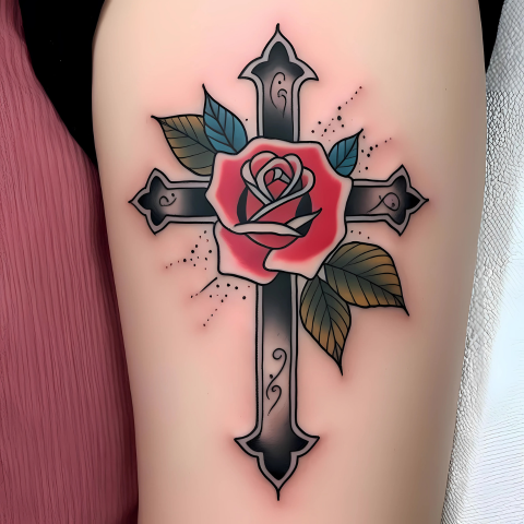 Rose and Cross Tattoo