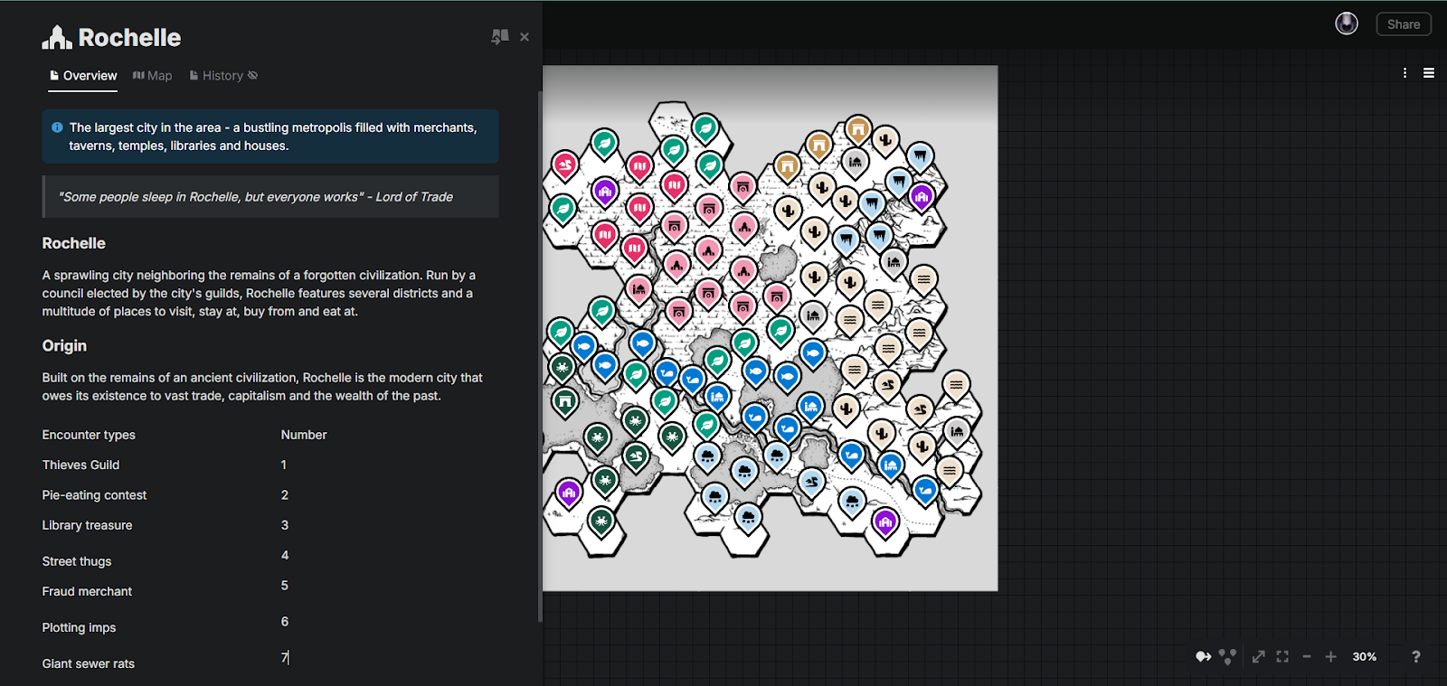 An image of a location page open over a map made in Legendkeeper.