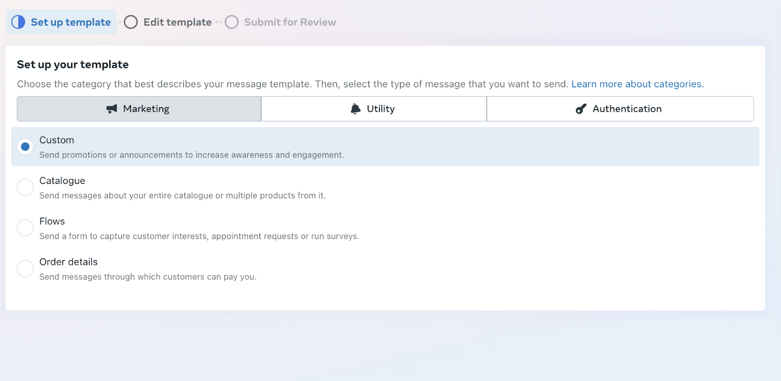 WhatsApp Template sample from Meta