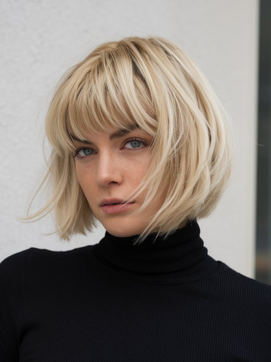 45. Razored Angled Blonde Bob