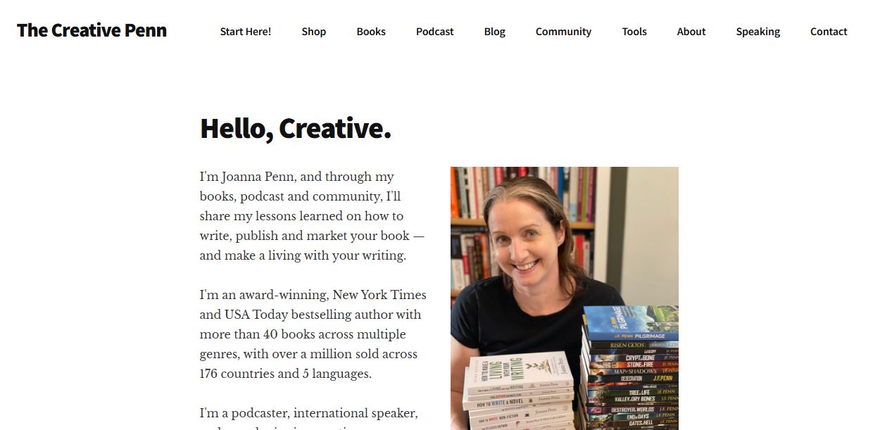 Top 10 best self-published author websites, Author website examples. Joanna Penn's website dashboard