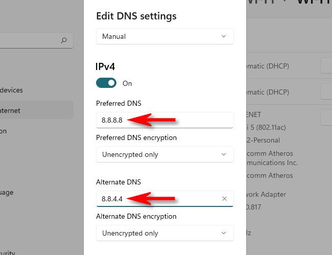 Enter your DNS server addresses.