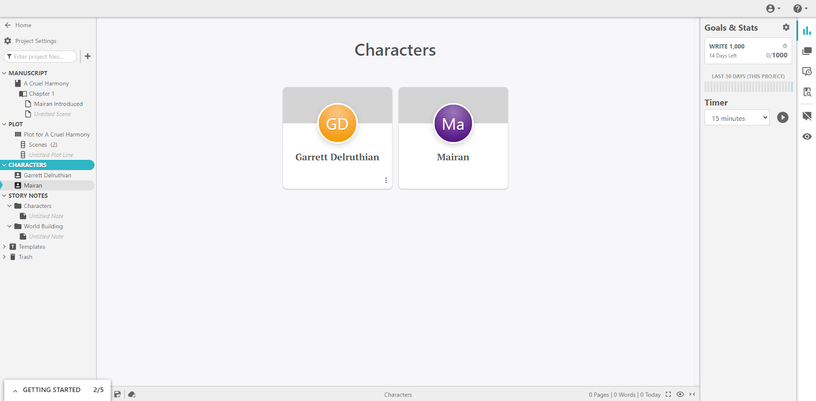 Characters in Dabble