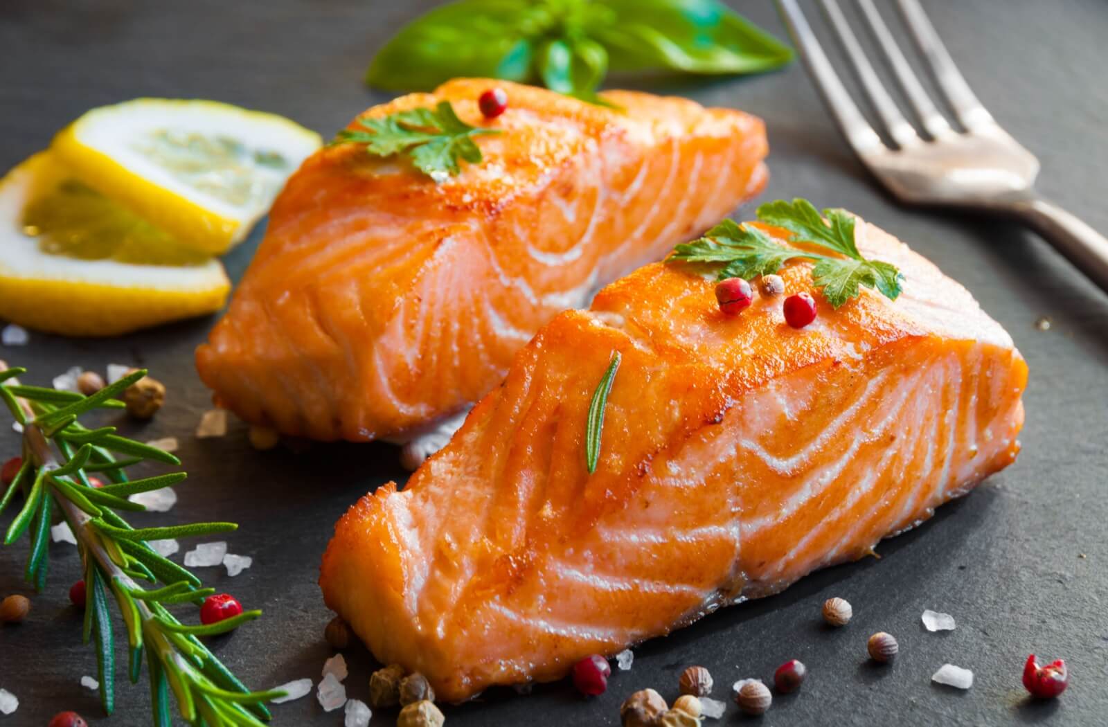 A delicious cooked salmon meal rich in omega-3 fatty acids.