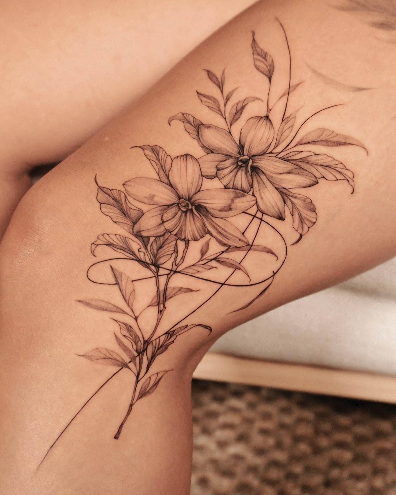 Orchid Thigh Tattoo