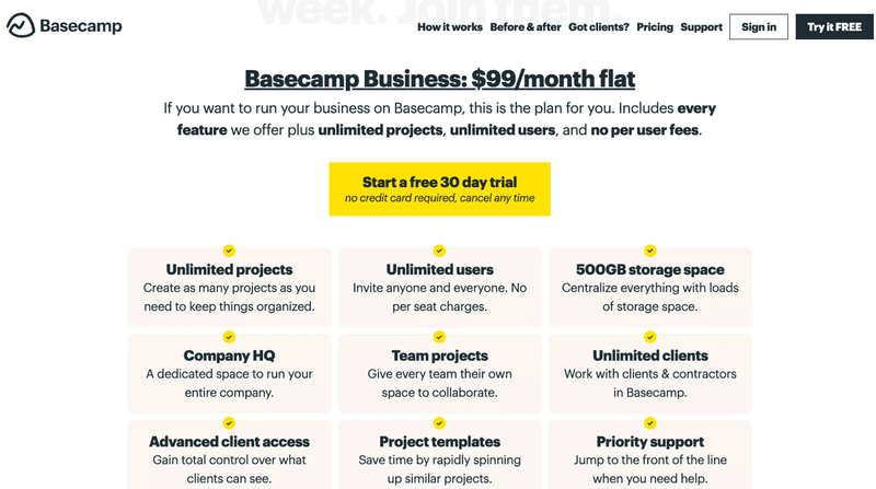 The free trial offering from Basecamp lets users experience the product firsthand before making a purchase decision.