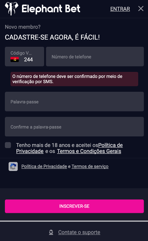 Como criar uma conta na Elephant Bet - passo a passo