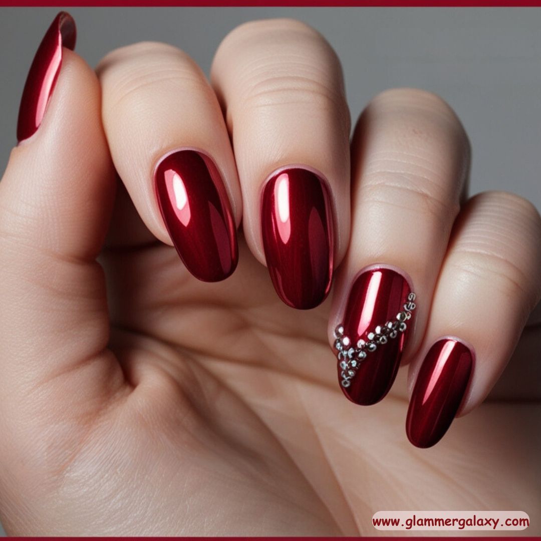 Red Winter Nail Designs having Cherry Metal
