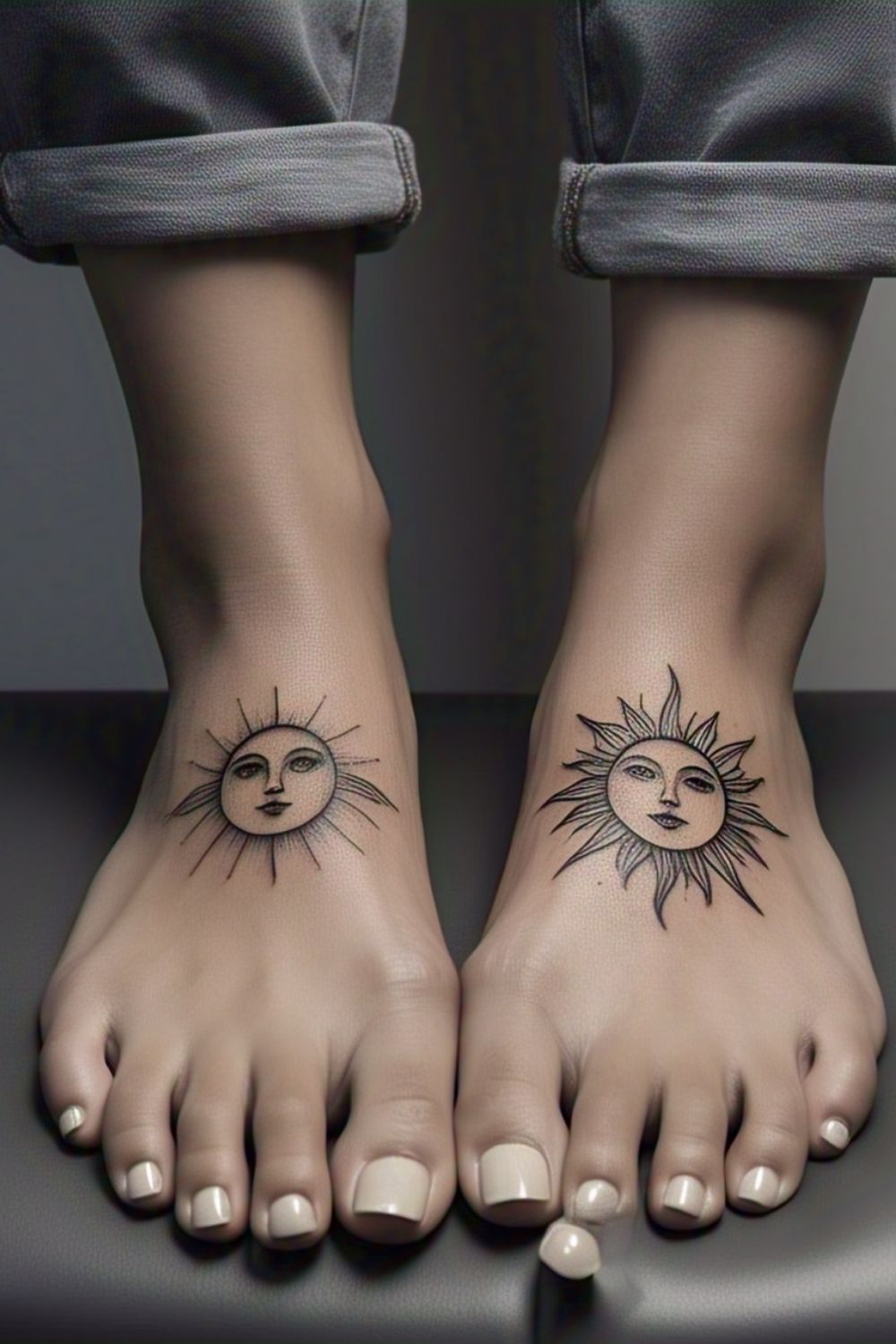 Intricate Sun and Moon Foot Tattoos