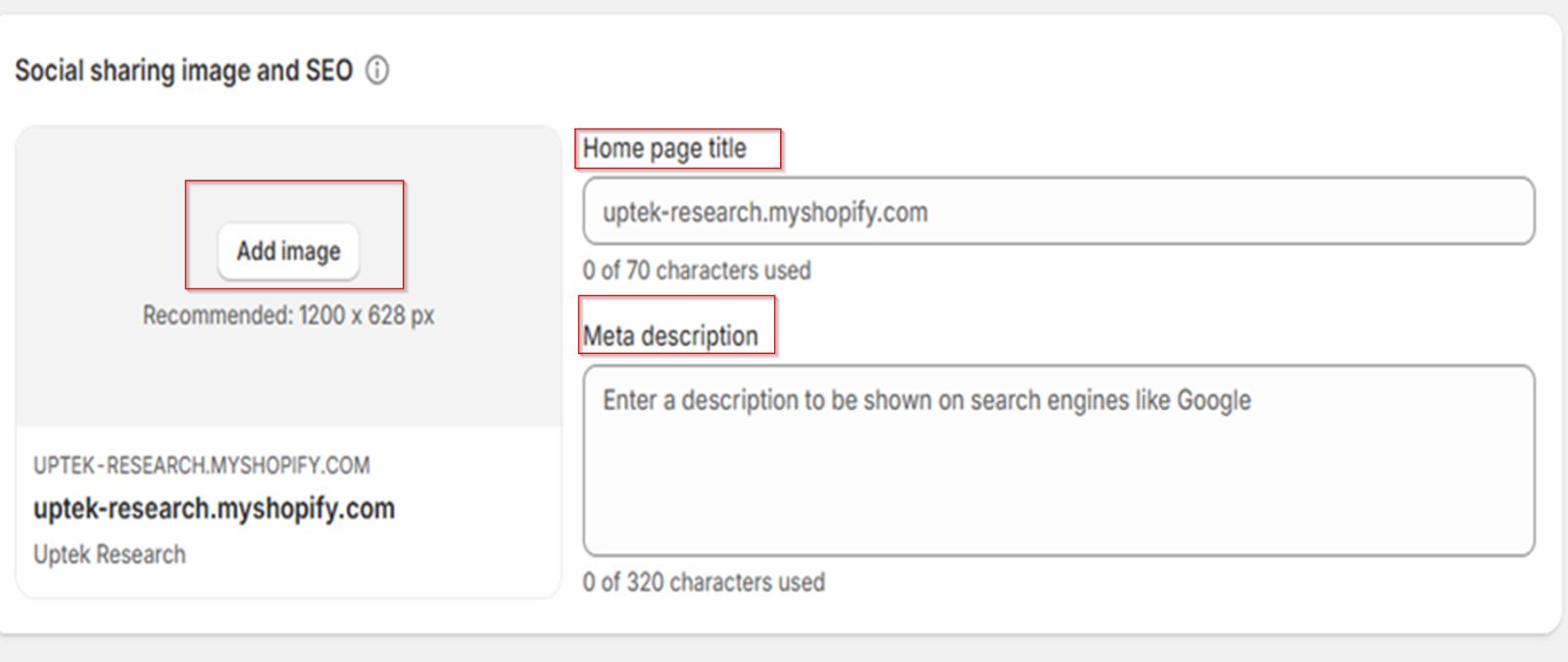The homepage has a custom meta title and description
