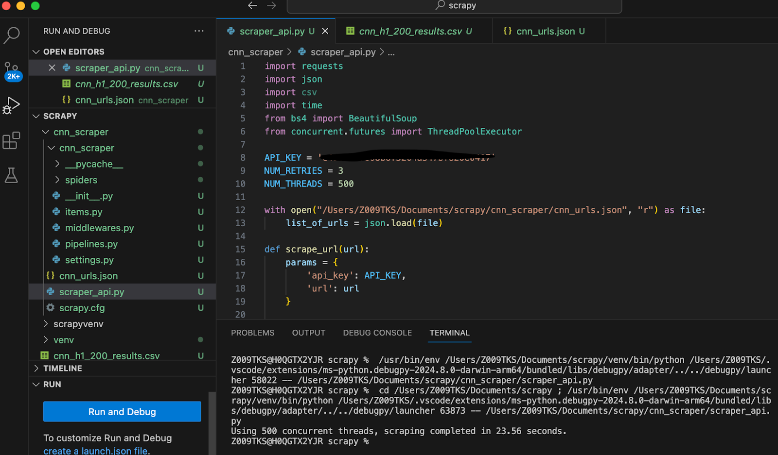 example scraper code