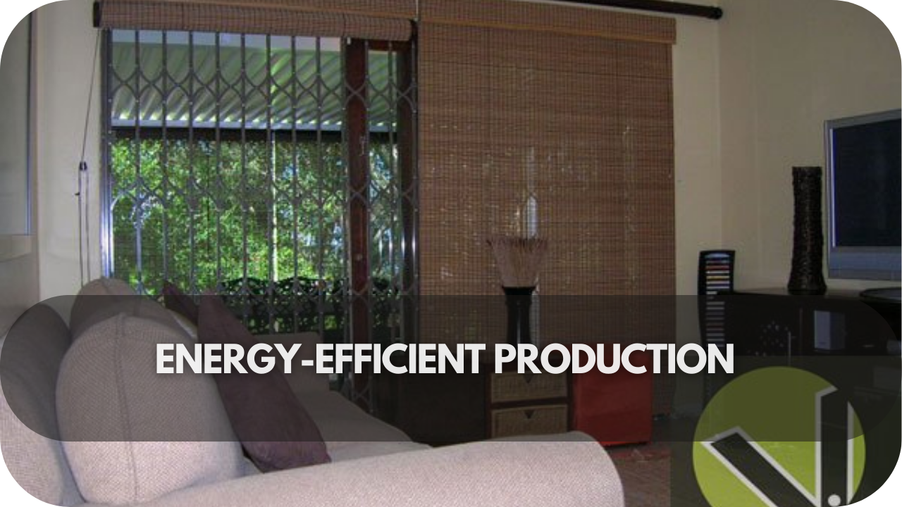 How bamboo blinds' energy-efficient production helps reduce environmental impact.